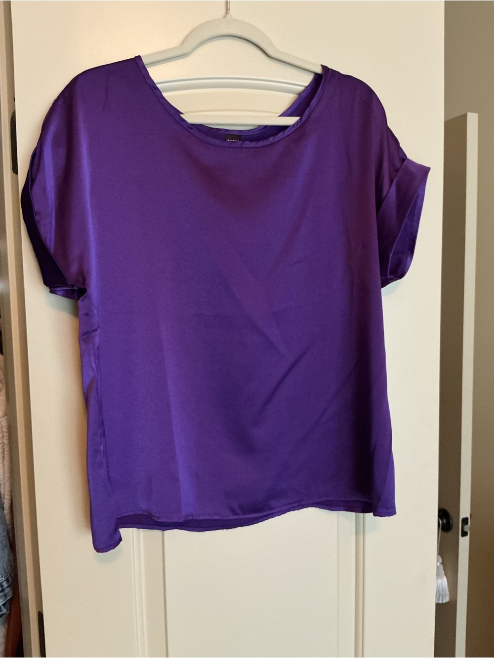 Purple Satin Short Sleeve Blouse